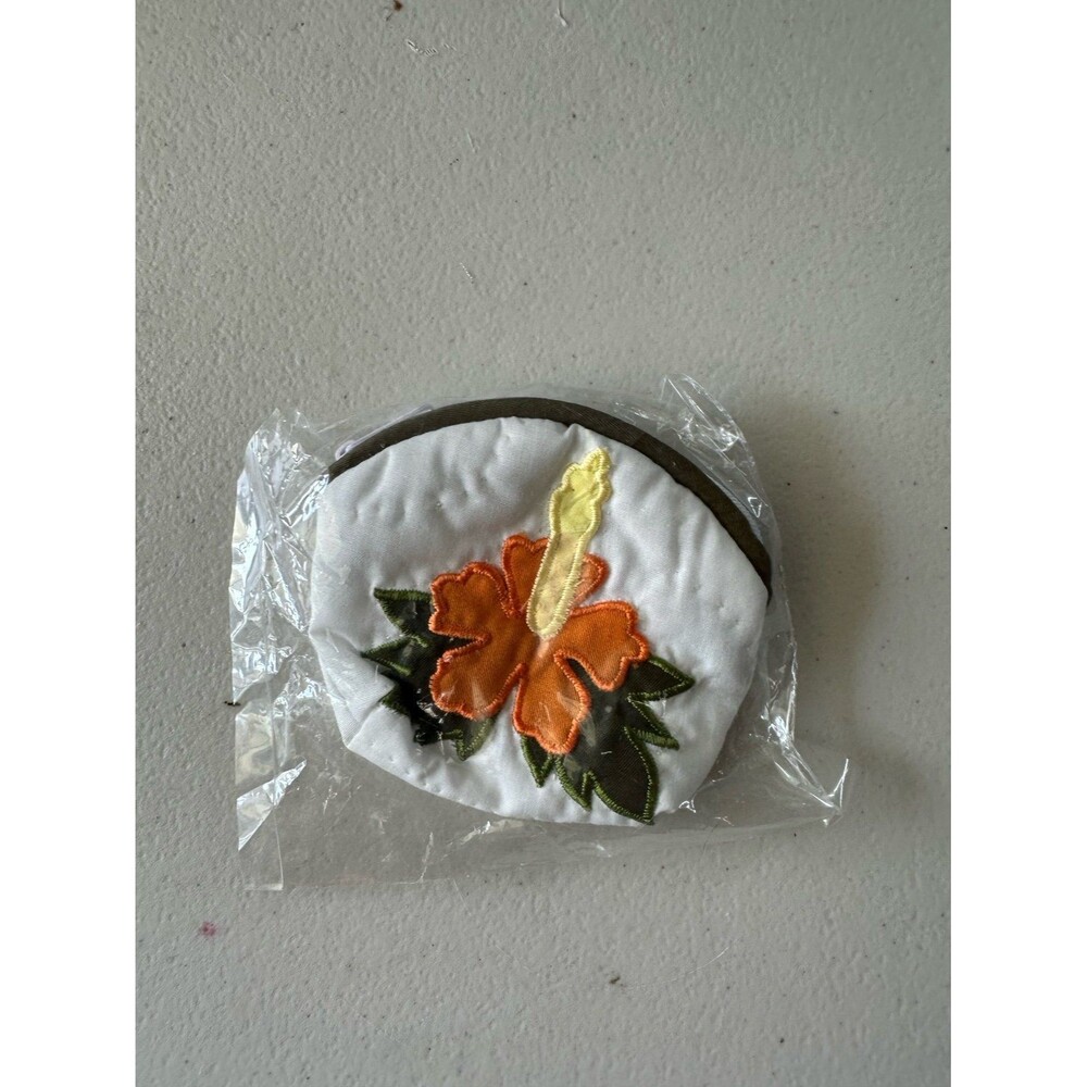 NWOT Hawaiian Stitching Quilted Orange Flower Floral Mini Zipper Pouch